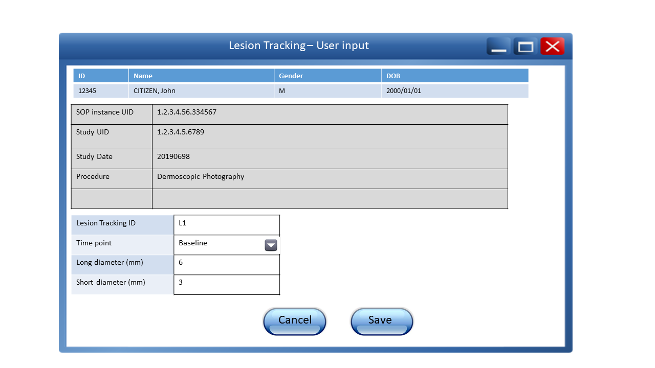 Potential Lesion Tracking Reporting Window
